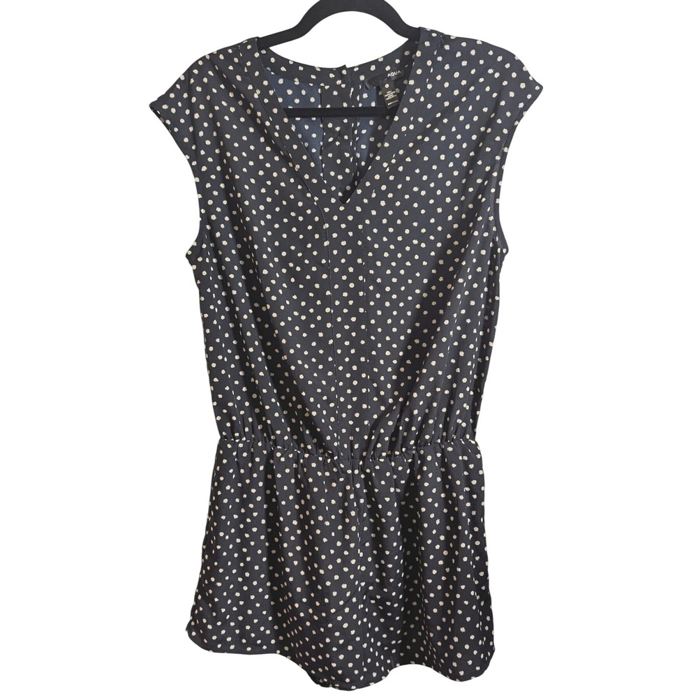 AQUA Women's Romper‎ Black Polka Dot V Neck Sleeveless Casual Size L